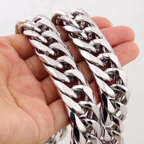 19/21mm Heavy Cuban Chains Men Hip Hop Jewelry Silver Color Thick Stainless Steel Long Big Chunky hip hop Necklace Gift ► Photo 1/6