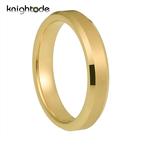 4mm Lady Gold Color Tungsten Carbide Engagement Rings for Wedding Bands Matte Finish Beveled Edges Comfort ► Photo 1/6