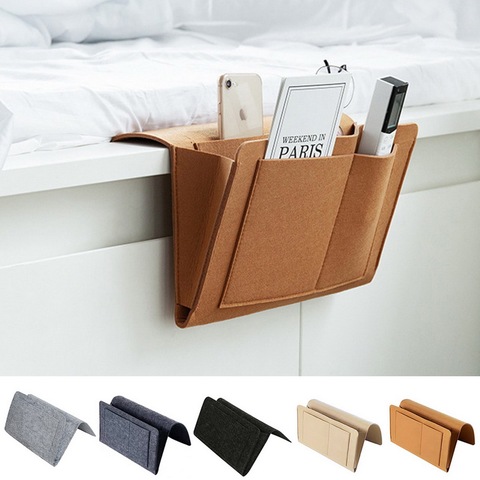 1pc Felt Bedside Storage Bag Pouch Bed Desk Bag Sofa TV Remote Control Hanging Caddy Couch Storage Organizer Bed Holder Pockets ► Photo 1/6