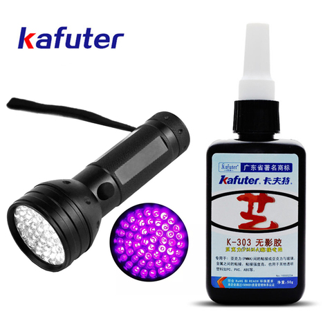 kafuter 50g K-303 UV glue uv curing adhesive Acrylic transparent plastic PVC ABS glass metal adhesive with 9/51LED UV Flashlight ► Photo 1/5