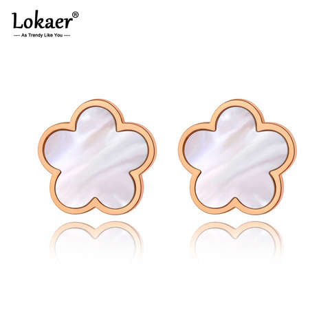 Lokaer Trendy Stainless Steel White Shell Plum Flower Bohemia Party Earrings For Women Original Design Earrings Jewelry E20133 ► Photo 1/6