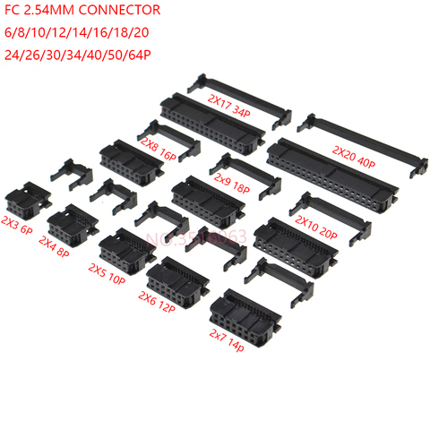 10PCS  FC-6/8/10/12/14/16/18/20/30/40/50/64 PIN FEMALE HEADER IDC SOCKET CONNECTOR 2.54MM pitch FOR 1.27MM wire 6p 10p 20p 40P ► Photo 1/2