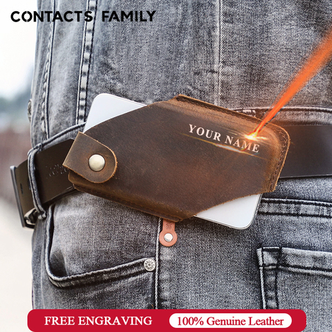 CONTACT'S FAMILY 100% Genuine Leather Men Cellphone Loop Holster Case Belt Waist Bag Phone Wallet Anti-theft Portable Wallet ► Photo 1/6