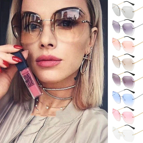 2022 New Fashion Brand Design Vintage Rimless Pilot Sunglasses Women Men Retro Cutting Lens Gradient Sun Glasses Female UV400 ► Photo 1/6