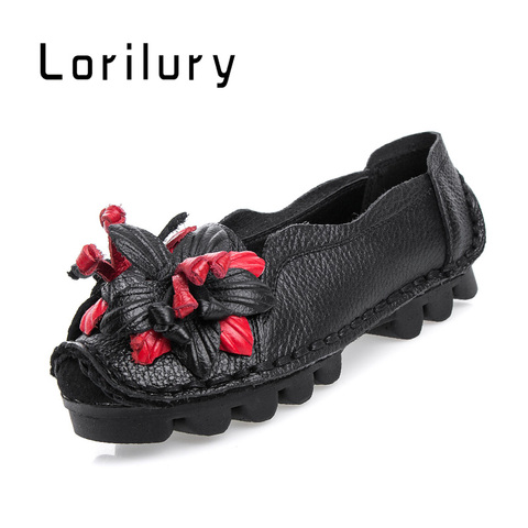 Genuine Leather Flats Women Spring Shoes Flower Slip On Loafers Lazy Shoes Female Flats 2022 New Arrival Mom Loafers ► Photo 1/6