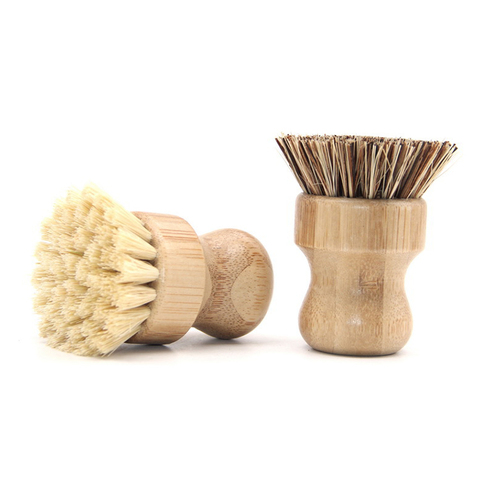 Kitchen Cleaning Brush Sisal Palm Bamboo Short Handle Round Dish Brush Bowl Pot 