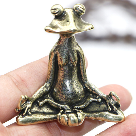 Retro Brass Meditate Zen Buddhism Frog Statue Small Ornament Copper Animal Sculpture Incense Burner Home Desk Decoration Tea Pet ► Photo 1/6