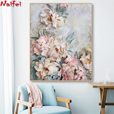 Flowers Art rose peony DIY 5D Diamond Painting Full square Round drill Mosaic diamond cross stitch Diamond Embroidery Home Decor ► Photo 1/6