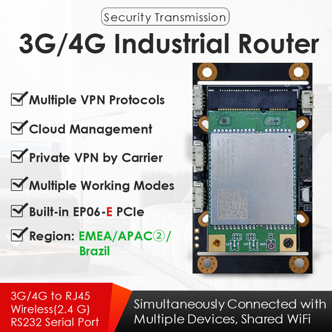 4G LTE Industrial WiFi Wireless Router W/SIM Card Slot LTE Cat 6 EP06-E Mini PCIe Modem LTE FDD for EMEA VPN Data Pass-Through ► Photo 1/5