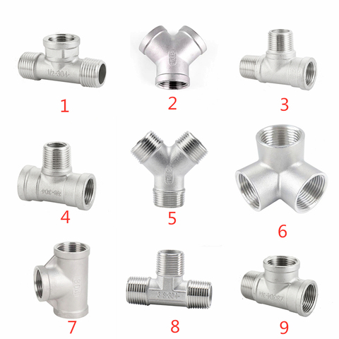 DN8/15/40 male+Female+male Threaded 3 Way Tee T Pipe Fitting 1/4