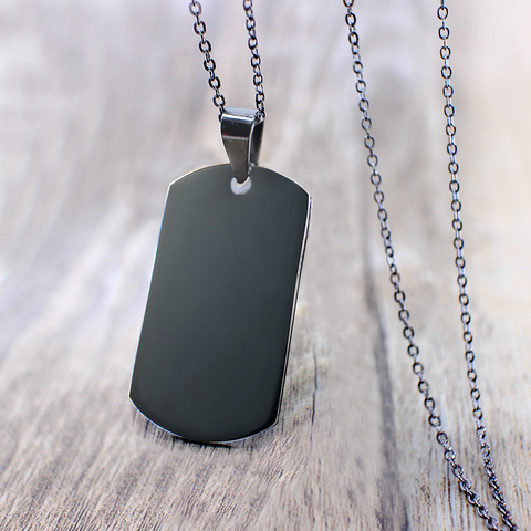 Minimalist Mens Stainless Steel Dog Tag Pendant Necklace Black Geometric Long Chine Necklace Polished Male Collar Accessories ► Photo 1/6