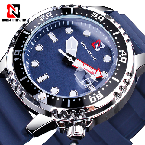 BEN NEVIS Sport Series Quartz Watch Men Navy Blue Dial Waterproof Men's Wristwatch Clock Rubber Watch Strap Hombres Relojes ► Photo 1/6