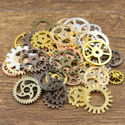 20PCS 9Color Mixed Bronze Gold Silver Color Mechanical Steampunk Cogs Gears Pendants Making DIY Handmade Tibetan Finding Jewelry ► Photo 1/6
