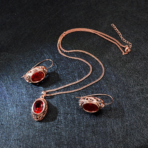 CINDY XIANG Red Color Crystal Round Jewelry Sets Necklace And Earrings Vintage Fashion Style Russia Accessories High Quality ► Photo 1/6