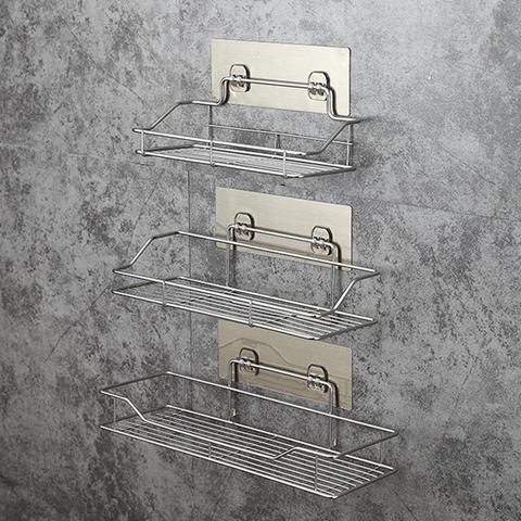 Stainless Steel Bathroom Storage Shelf Punch-Free Kitchen Bathroom Toilet Wall Hanging Storage Rack ► Photo 1/6