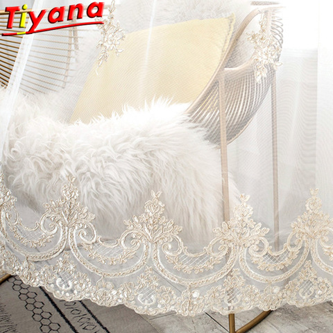 Luxury Embroidered Tulle Curtains for Living Room Flower Rope Embroidery Yarn Window Drapes for Bedroom X-HM408#HS ► Photo 1/6