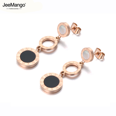 JeeMango Trendy Stainless Steel 3Pcs Disc Roman Numerals Dangle Earrings For Women Girl Shell & Acrylic Bohemia Earrings JE19184 ► Photo 1/6