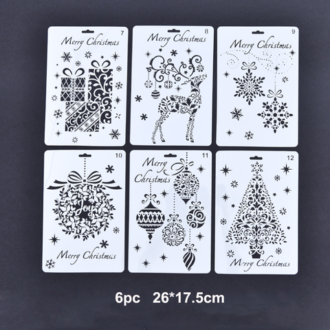 6pc Christmas Stencil Painting Template Embossing DIY Bullet Journal Accessories Sjablonen For Scrapbooking Decoration Reusable ► Photo 1/1