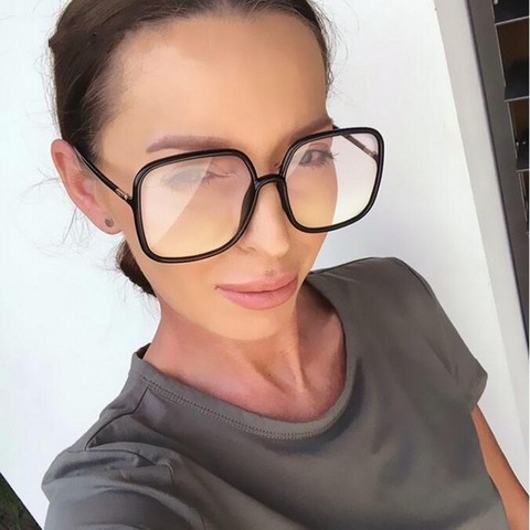 Fashion Anti-blue Light Eyeglasses Women Oversized Square Glasses Frame Female Retro Black Big Eyeglasses Computer Spectacles ► Photo 1/6