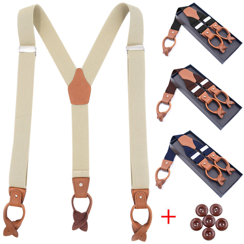 Vintage Suspenders for Men Shirts Trousers Pants Leather Trimmed Button End Y Back Adjustable Elastic Mens Braces Straps Belts ► Photo 1/6