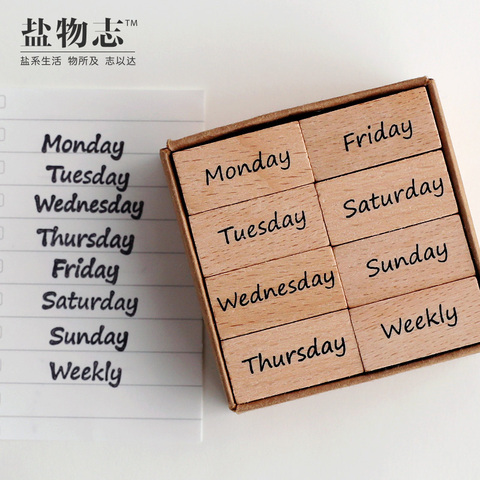 8pcs date week day mark scrapbooking wood stamps set planner notebook decorative DIY tool card making use hobby craft ► Photo 1/6