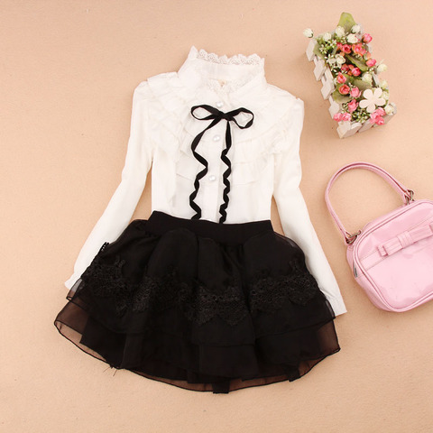 2022 Spring Fall Cotton Ruffles Blouses for Children Teenage School Girls Bow White Shirts Toddler Long Sleeve Tops Baby Clothes ► Photo 1/6