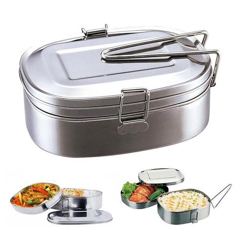 New 1pc Double Layers Bento Lunch Box Portable Student Stainless Steel Food Storage Container Dinning Supplies ► Photo 1/6