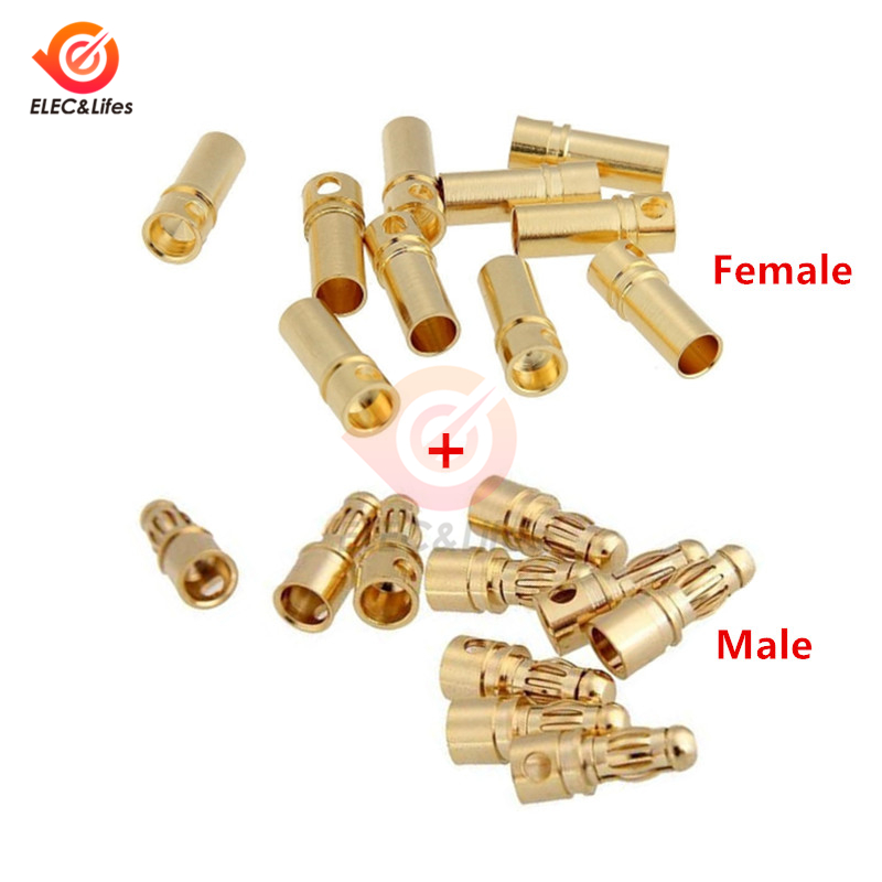 10-PAIR MALE/FEMALE 5.5mm GOLD PLATED BULLET BANANA PLUG CONNECTOR RC BATTERY 