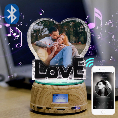 Personalized Lover Gift Crystal Photo Night Lamp Bluetooth Rotating Color Changing Music Player Wedding Christmas Gift Holiday ► Photo 1/6