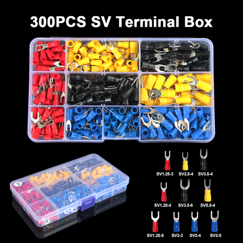 300pcs Fork U type Spade Copper Terminals Mixed Box Electrical Insulated Wire Connector Cord Pin End Butt Crimping Terminals Kit ► Photo 1/4