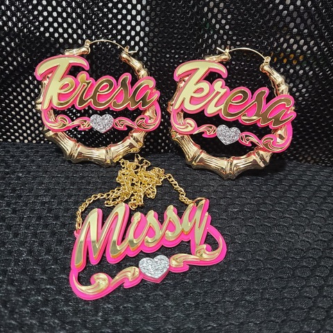 fashionbomb Personalized Name font bamboo hoop Earrings For Women Girls acrylic laser Custom Name Piercing Earrings  Jewelr C4 ► Photo 1/6