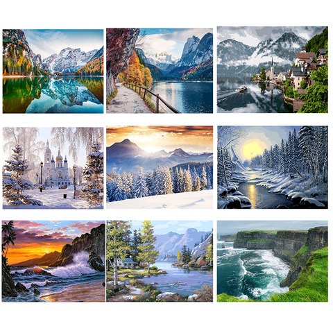 GATYZTORY DIY Oil Painting By Numbers Nature Landscape Frame Pictures By Numbers Acrylic Kits For Home Decoration Gift ► Photo 1/6