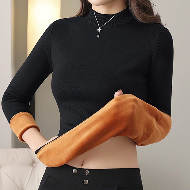 Womens Blouse Women Thick Fleece Sweatshirt Winter Velvet Warm O-Neck Underwear Top for Winter Autumn