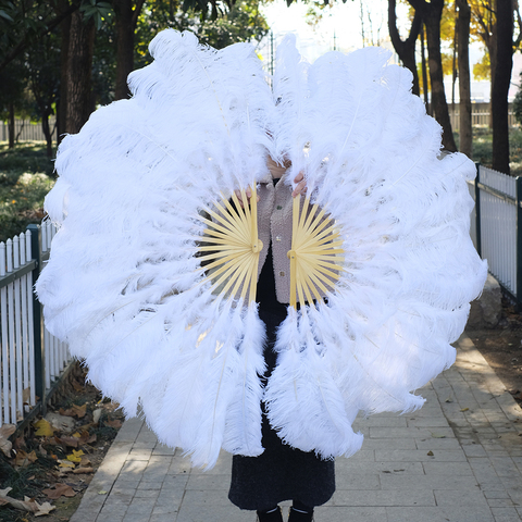 New Arrival High Quality White Large Ostrich Feather Fan Decorate Halloween Party Belly Dance Fan DIY 10-18  Feathers Fan Bars ► Photo 1/6