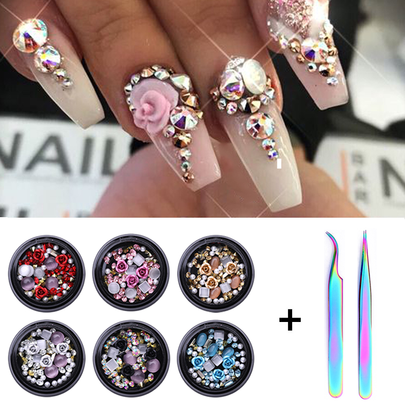 1/2Pcs Set 3D Nail Rhinestones Stones Mixed Colorful DIY Design Decals with  Nail Curved Tweezer Crystals Nail Art Decorations - Price history & Review  | AliExpress Seller - PICT YOU Nail Art