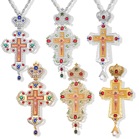 Religious Cross Long Pendant Necklace Greece Crucifix Necklace Icon Byzantine Art and Orthodox Tradition Holy Cross Priests ► Photo 1/6