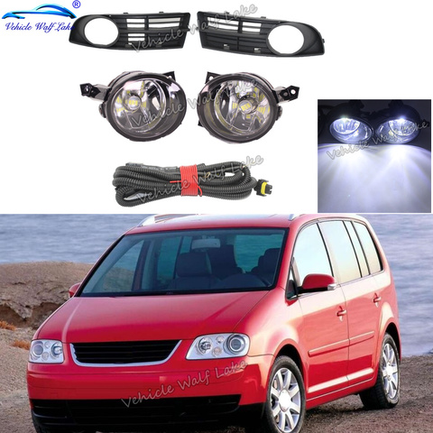 For VW Touran 2002 2003 2004 2005 2006 Car-styling Front Bumper LED Fog Lamp Light + Wire Harness Fog + Grille Cover ► Photo 1/6