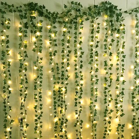 2.3m Silk Leaves Fake Creeper Green Leaf Ivy Vine 1/2/3m LED String Lights Decor For Wedding Party Hanging Garland Home Garden ► Photo 1/6