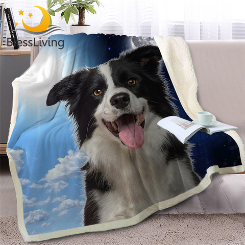 BlessLiving Pet Dog Sherpa Blanket on Bed 3D Border Collie Throw Blanket Animal Bedspread Day and Night Sky Scenery Sofa Cover ► Photo 1/5