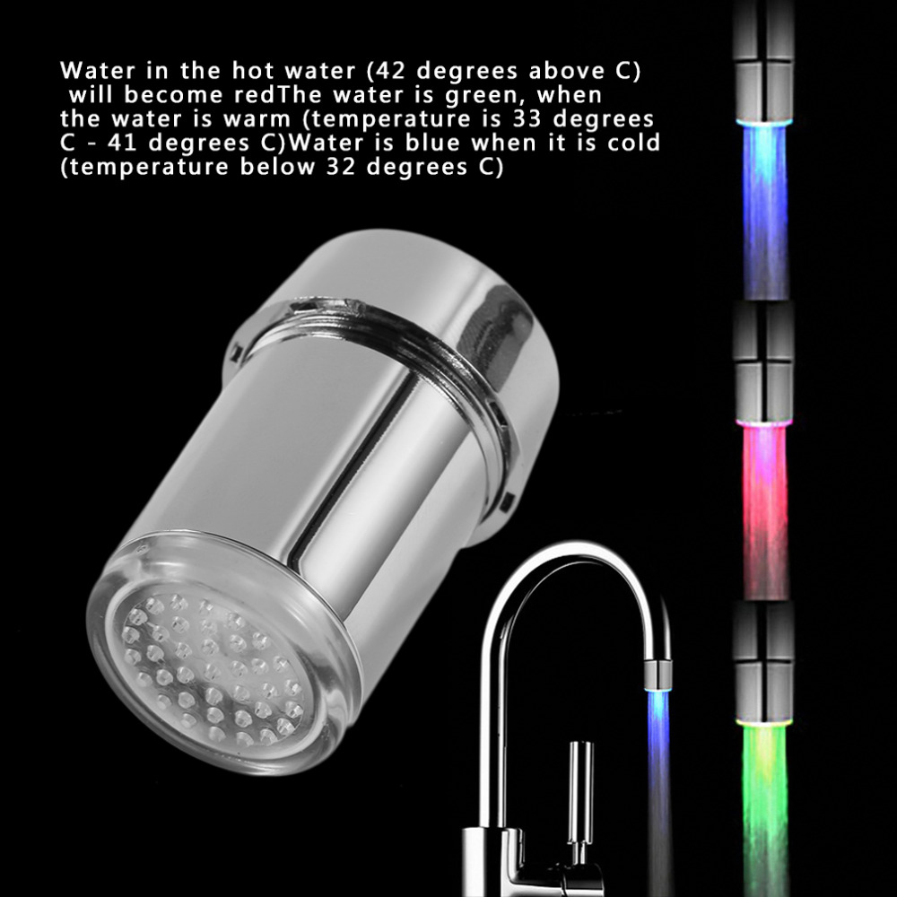 Temperature Control Color Change LED Light Shower Head Bathroom Faucet Nozzle