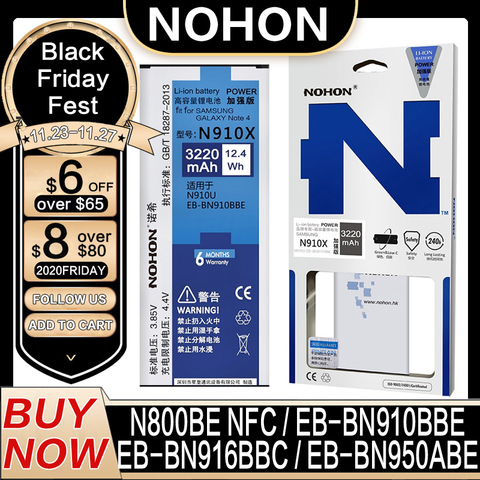 NOHON Battery For Samsung Galaxy Note 2 3 4 8 Note8 N9500 Note4 N9100 N910X Note3 NFC N9000 Note2 N7100 Original Phone Bateria ► Photo 1/6