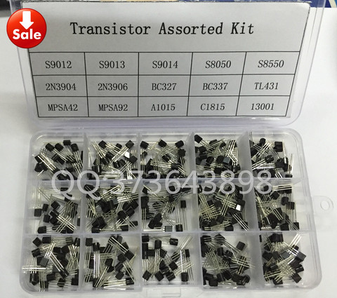 15value 300PCS BC337S9012 S9013 S9014 S8050 S8550 2N3904 2N3906 A1015 C1815 13001 Transistor Assortment Kit Transistors Box Pack ► Photo 1/4