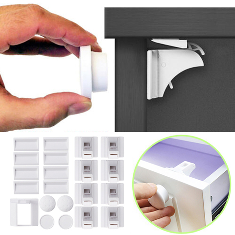 Invisible Magnetic Baby Children Safety Lock Catch Cabine Cupboard Door Drawer Invisible Locks 4/8/12 Pcs lock+1/2/3 Key ► Photo 1/6