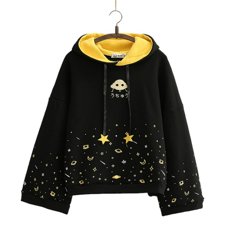 Winter Women Cartoon Embroidery Fleece Hoodies Sweatshirts Casual Flare Sleeve Tracksuits Female Hooded Pullover Warm Top ► Photo 1/6