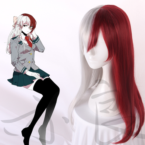 My Hero Academia Todoroki Shoto Long Wig  Cosplay Girl Ver. Boku no Hero Academia Red and White Hair Costume Halloween Party Wig ► Photo 1/6