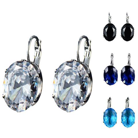 Fashion Women Oval Cubic Zirconia Inlaid Leverback Earrings Party Jewelry Gift ► Photo 1/6