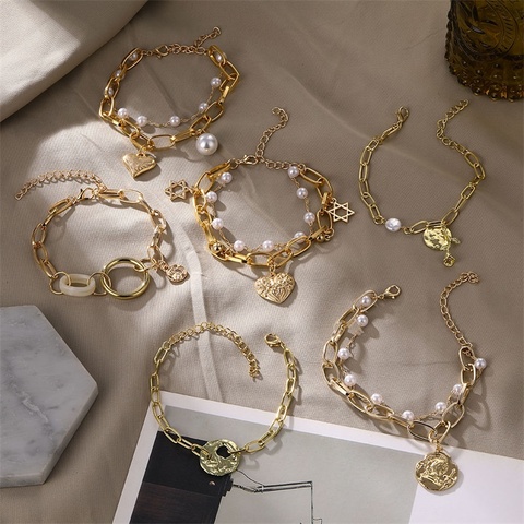 VKME Vintage Pearl Bracelet For Women Korean Female Flower Pearl Bangles Bracelet 2022 Charms Fashion Couple Jewelry ► Photo 1/6