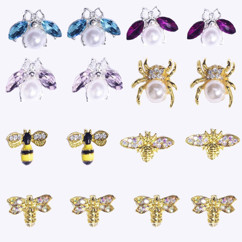 10pcs Gold CZ Spider Charms, 8type Real Gold plated Brass,Spider /Bee rhinestone nail design gold jewelry metal nail art 12x12mm ► Photo 1/6