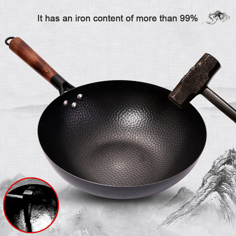 32cm Chinese Handmade Iron Wok Non-stick Non-coating Wok Kitchen