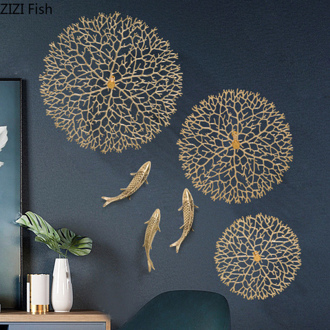 Simplicity Wall Decoration Lucky Coral Carp Lotus Leaf Hang Ornaments Copper Pendant Backdrop Display American Rustic Home Decor ► Photo 1/5